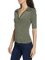 Gracey Marled Boucle-Knit Polo Top