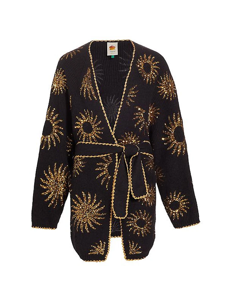 Sun Belted Sequin Rib-Knit Cardigan