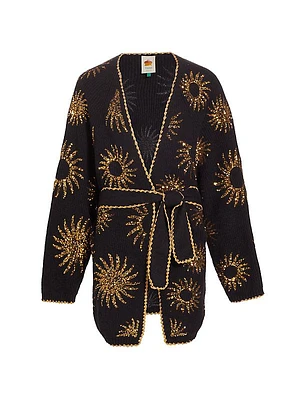 Sun Belted Sequin Rib-Knit Cardigan