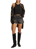 Sun Belted Sequin Rib-Knit Cardigan