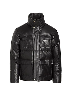 Quilted Leather Funnel Neck Jacket