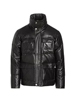 Quilted Leather Funnel Neck Jacket