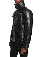 Quilted Leather Funnel Neck Jacket