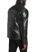 Quilted Leather Funnel Neck Jacket