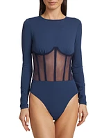 Zoma Tulle & Jersey Sheer Bodysuit