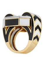 18K Yellow Gold, Platinum, Enamel & 2.35 TCW Diamond Chevron Ring