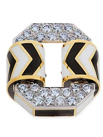 18K Yellow Gold, Platinum, Enamel & 2.35 TCW Diamond Chevron Ring