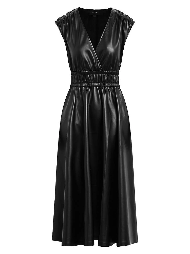 Felicity Elasticized Vegan Leather Midi-Dress