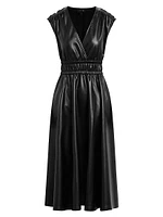 Felicity Elasticized Vegan Leather Midi-Dress