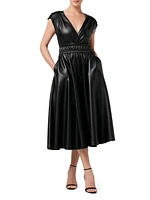 Felicity Elasticized Vegan Leather Midi-Dress