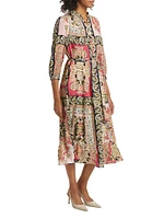 Mila Belted Print Stretch Silk Midi-Dress