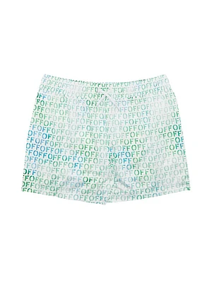 Little Boy's & Off Stamp Print Swim Shorts