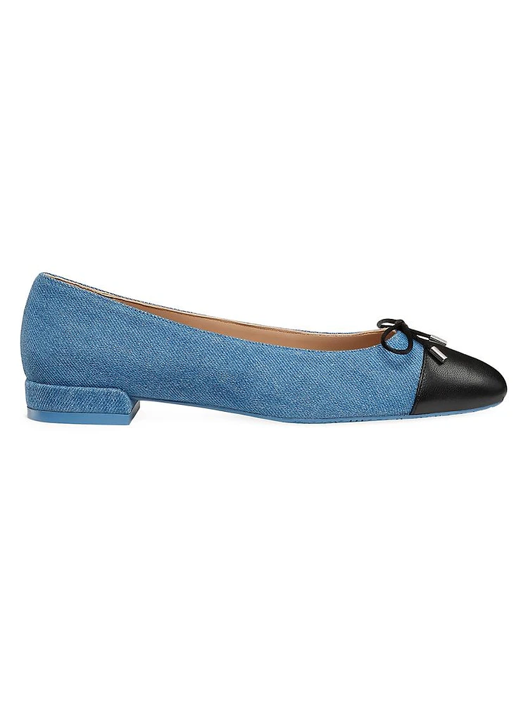 Denim Bow-Embellished Flats