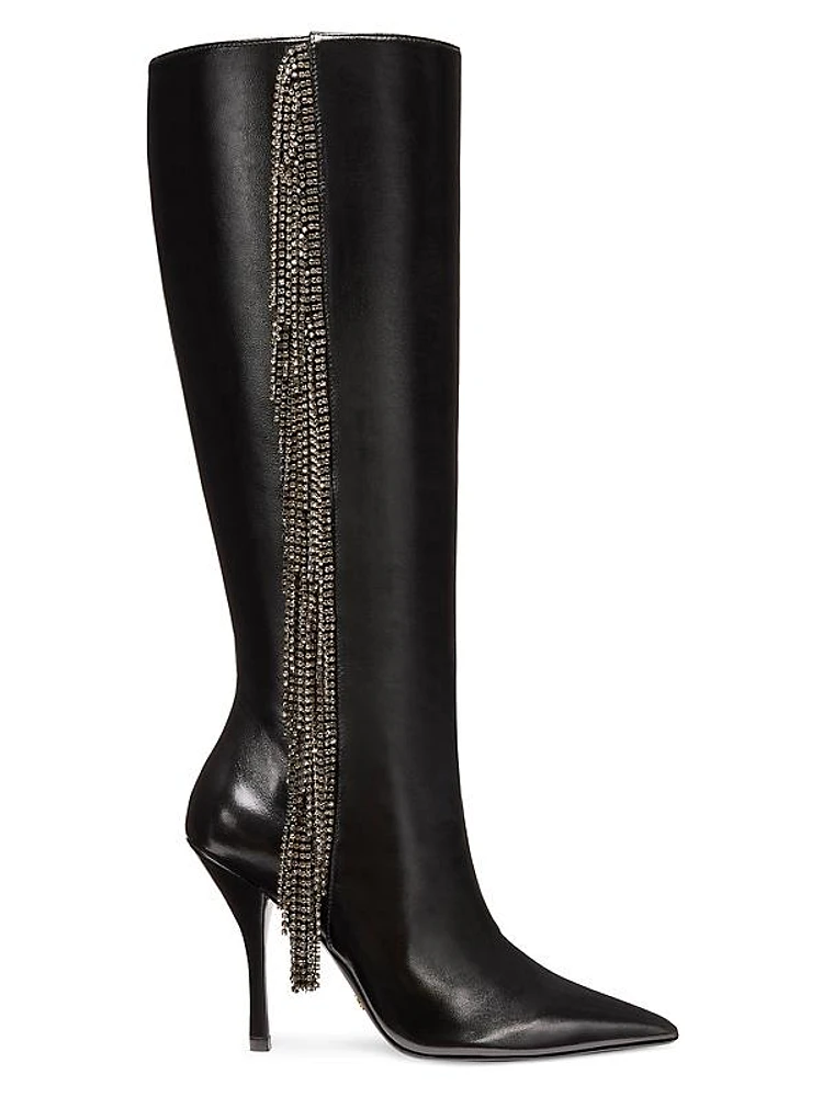 Crystal Fringe 100MM Leather Knee-High Boots