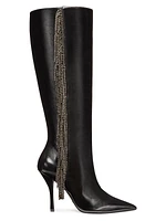 Crystal Fringe 100MM Leather Knee-High Boots