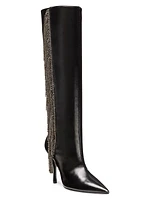 Crystal Fringe 100MM Leather Knee-High Boots