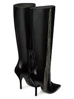 Crystal Fringe 100MM Leather Knee-High Boots