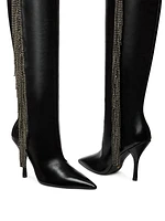 Crystal Fringe 100MM Leather Knee-High Boots