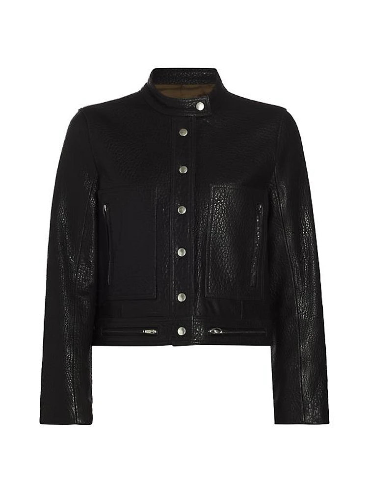 Croc-Embossed Leather Crop Jacket