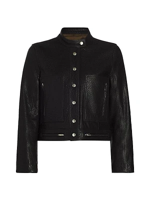 Croc-Embossed Leather Crop Jacket