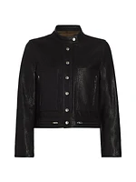 Croc-Embossed Leather Crop Jacket