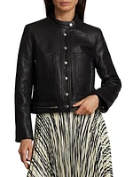 Croc-Embossed Leather Crop Jacket