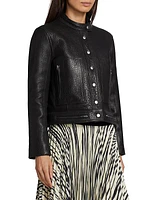 Croc-Embossed Leather Crop Jacket