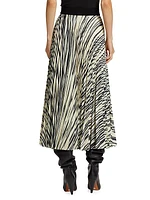 Pleated Striped Midi-Skirt