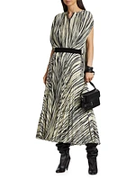 Pleated Striped Midi-Skirt