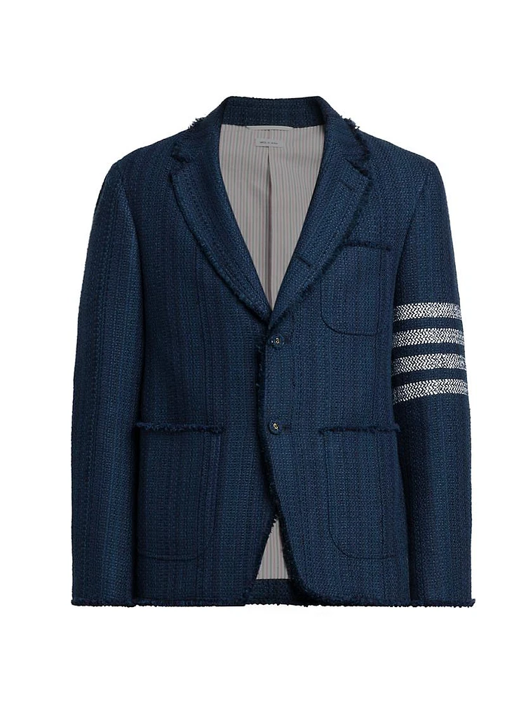 4-Bar Striped Frayed Edge Tweed Jacket