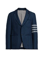 4-Bar Striped Frayed Edge Tweed Jacket