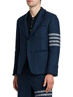 4-Bar Striped Frayed Edge Tweed Jacket