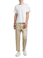 Straight 4-Bar Striped Cotton Trousers