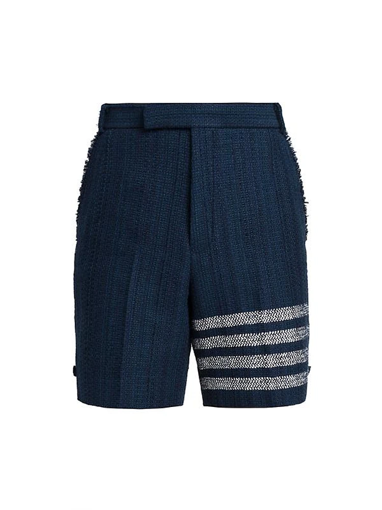 4-Bar Striped Frayed Edge Tweed Shorts