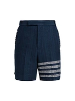 4-Bar Striped Frayed Edge Tweed Shorts