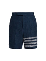 4-Bar Striped Frayed Edge Tweed Shorts