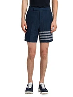 4-Bar Striped Frayed Edge Tweed Shorts