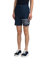 4-Bar Striped Frayed Edge Tweed Shorts