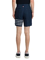 4-Bar Striped Frayed Edge Tweed Shorts