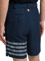 4-Bar Striped Frayed Edge Tweed Shorts