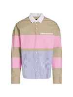 Striped Cotton Long-Sleeve Polo Shirt