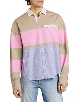 Striped Cotton Long-Sleeve Polo Shirt