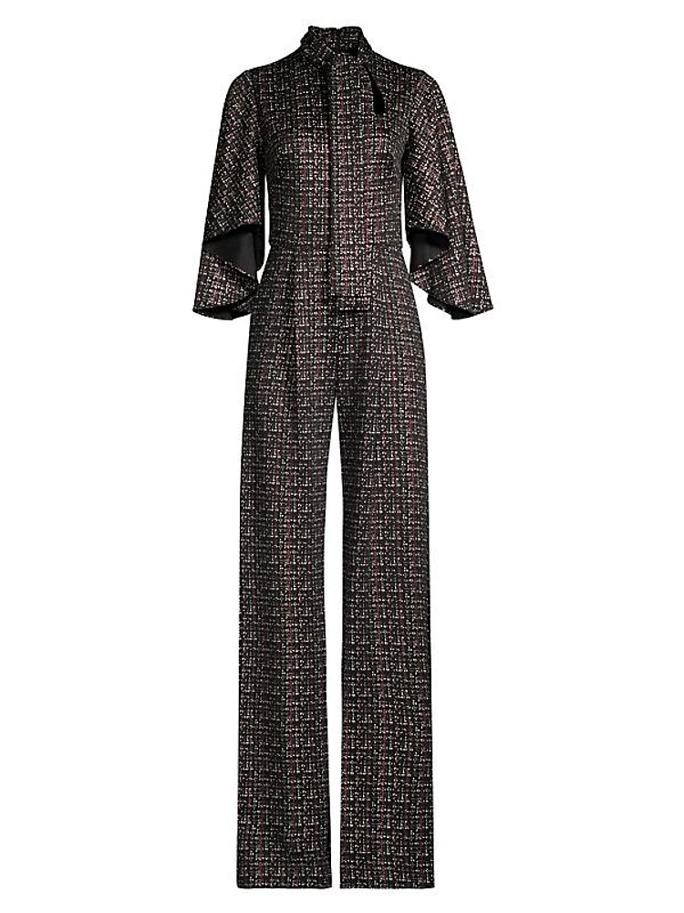 Coralia Tweed Ruffeld-Sleeve Jumpsuit