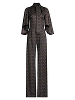 Coralia Tweed Ruffeld-Sleeve Jumpsuit