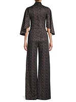 Coralia Tweed Ruffeld-Sleeve Jumpsuit