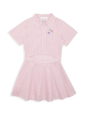 Little Girl's & Palms Embroidered Striped Shirtdress