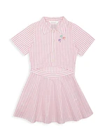 Little Girl's & Palms Embroidered Striped Shirtdress