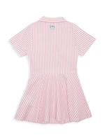 Little Girl's & Palms Embroidered Striped Shirtdress