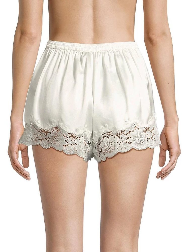 Lace-Trim Silk Shorts