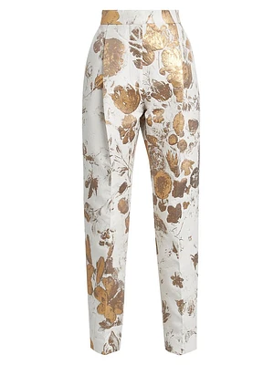 Metallic Floral Pleated Trousers